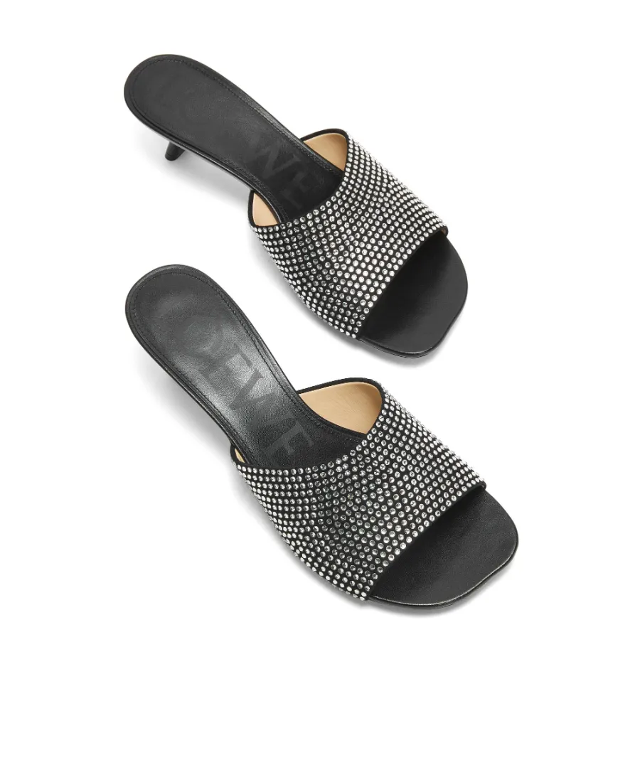 Petal Kitten Heel Slide In Suede And Rhinestones