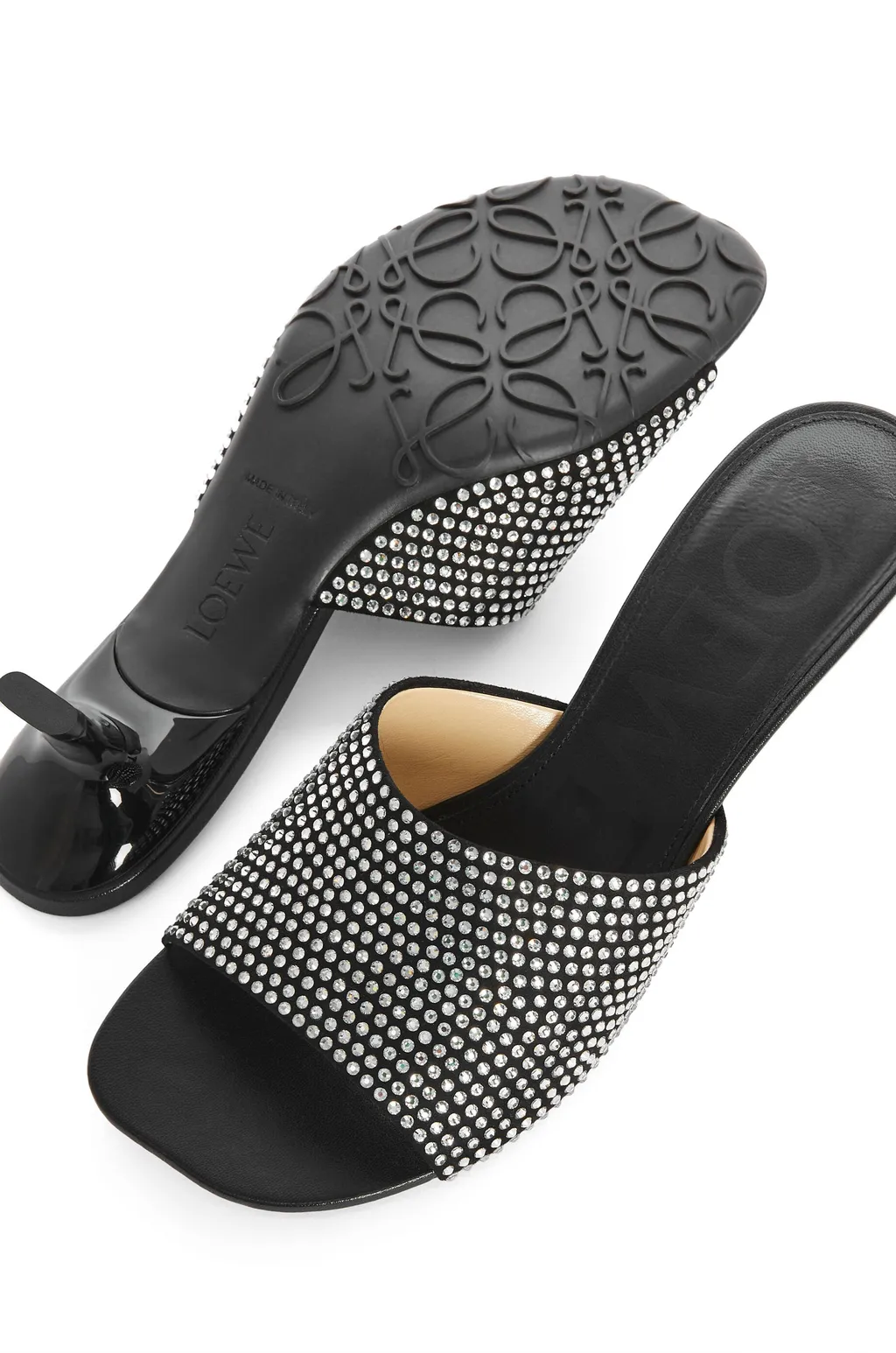 Petal Kitten Heel Slide In Suede And Rhinestones