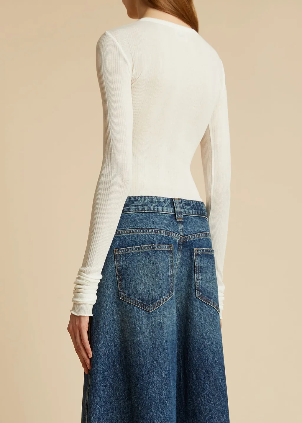 Long-Sleeved Ribbed-Knit Bodysuit