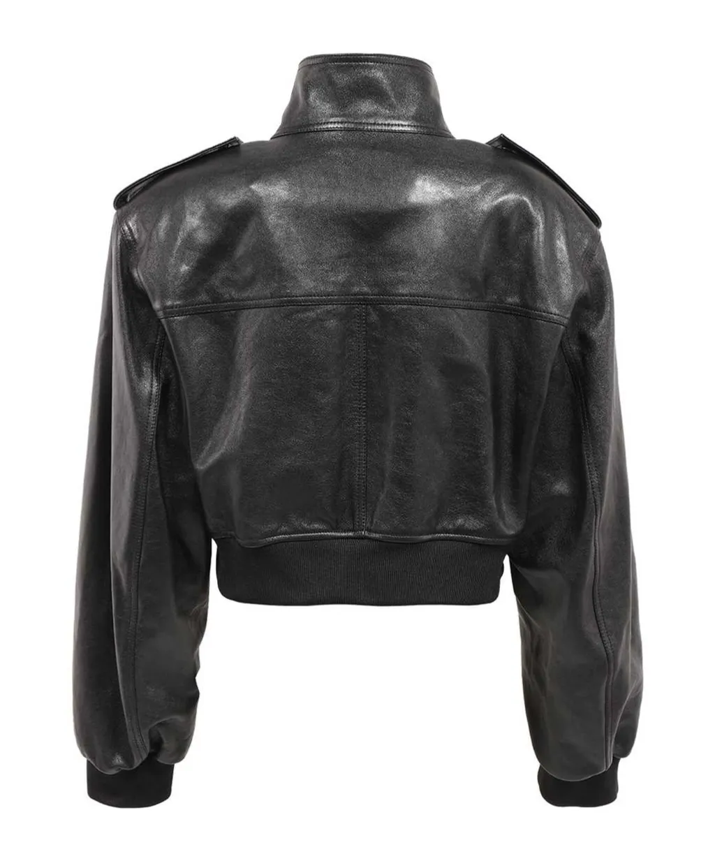 High-Neck Leather Bomber Jacket