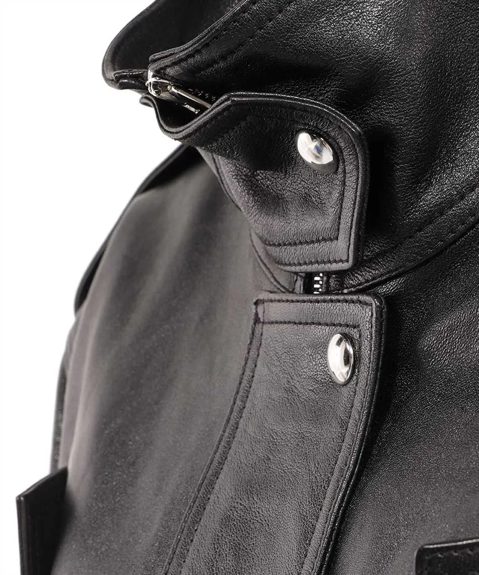High-Neck Leather Bomber Jacket