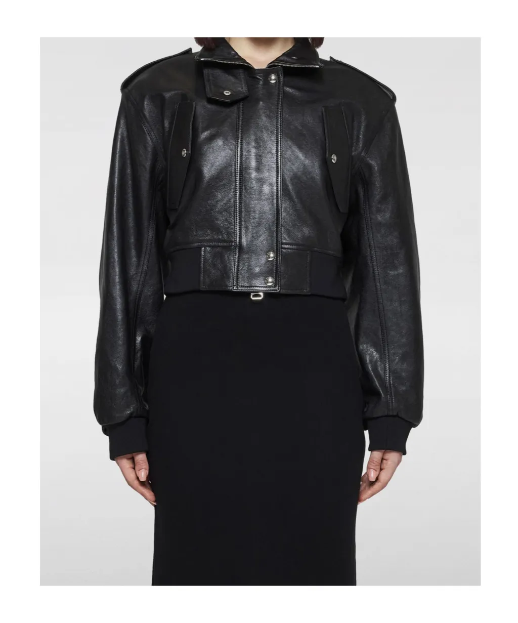 High-Neck Leather Bomber Jacket
