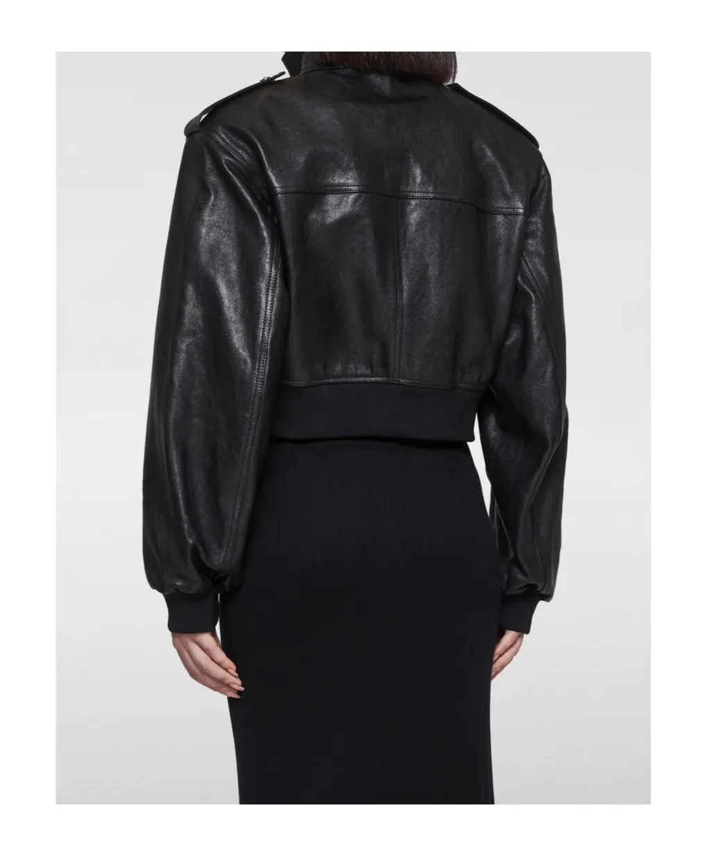 High-Neck Leather Bomber Jacket