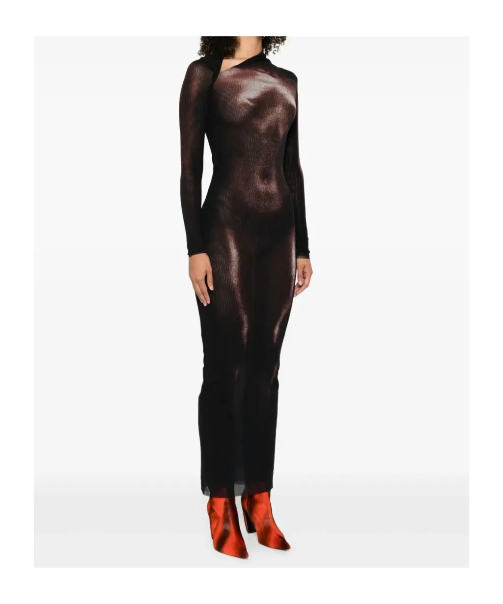 Mesh Asymmetrical Neckline Long Dress
