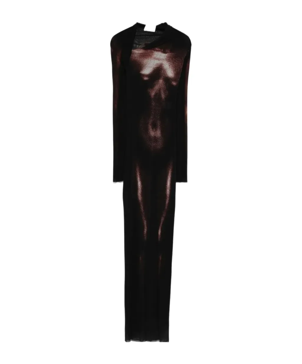 Mesh Asymmetrical Neckline Long Dress
