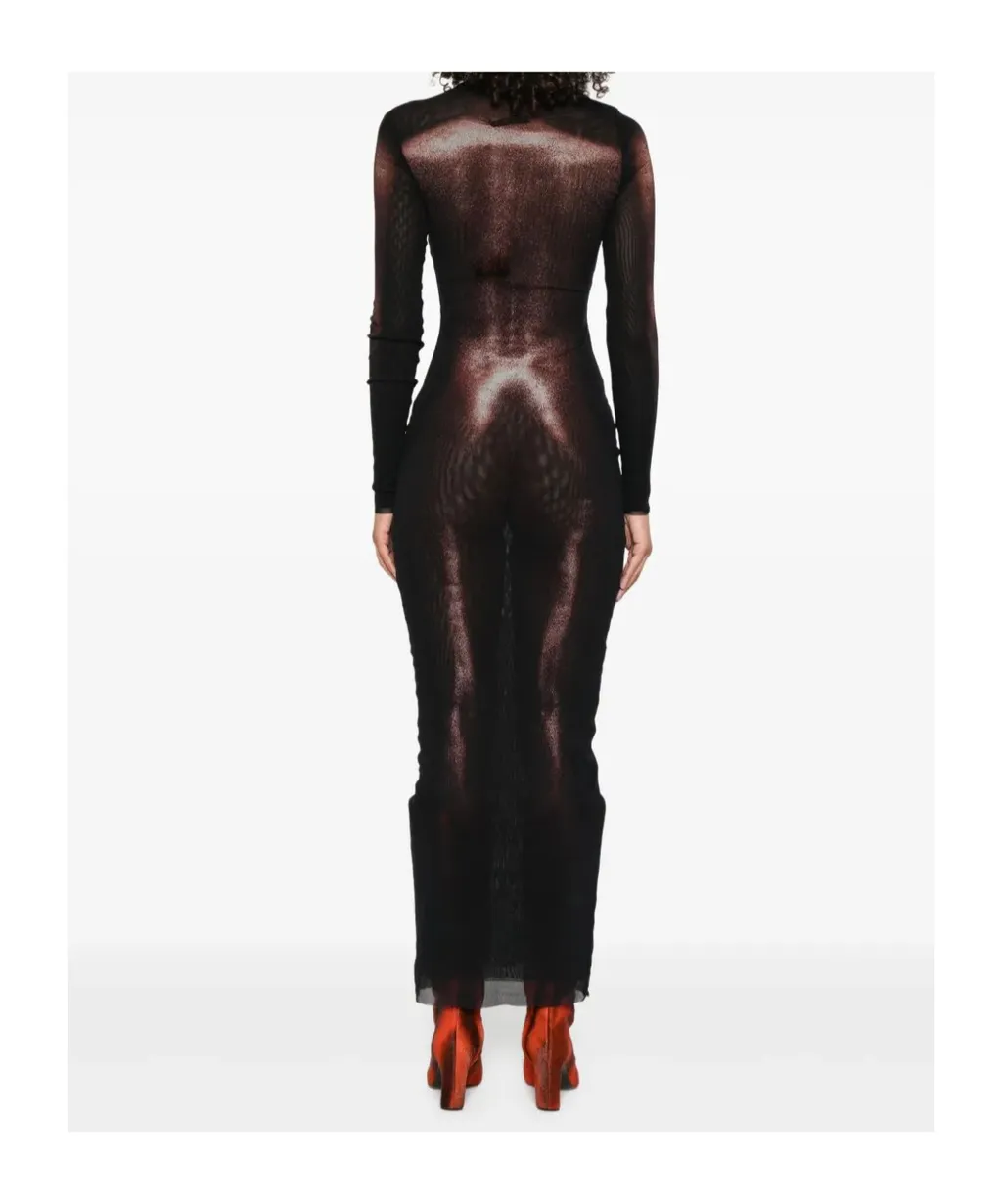 Mesh Asymmetrical Neckline Long Dress