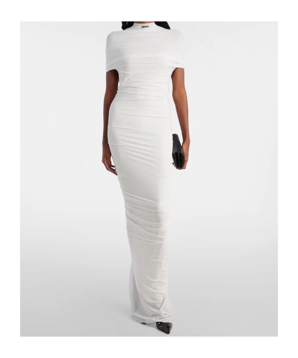 Fringed Ruched Jersey Maxi Dress