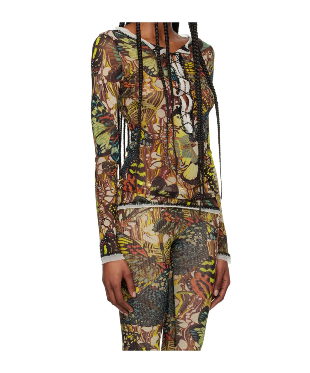 Papillon-Print Mesh Top