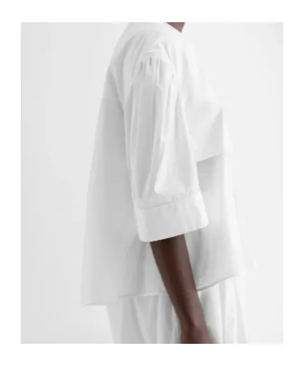 Gathered Short-Sleeves Poplin Shirt