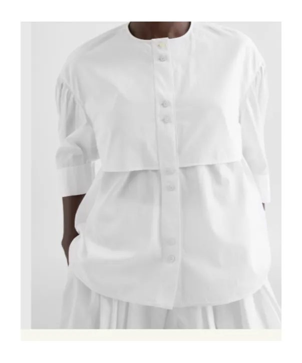 Gathered Short-Sleeves Poplin Shirt