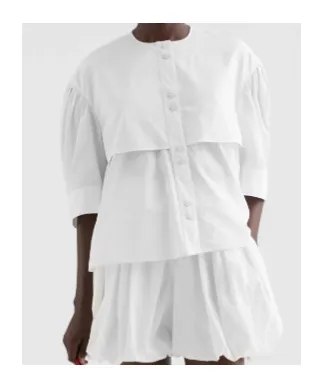 Gathered Short-Sleeves Poplin Shirt