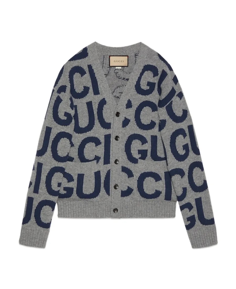 Logo Intarsia Button-Up Cardigan