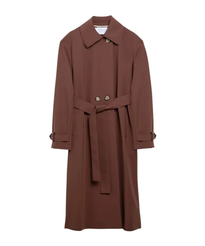 Spread-Collar Belted Trench Coat