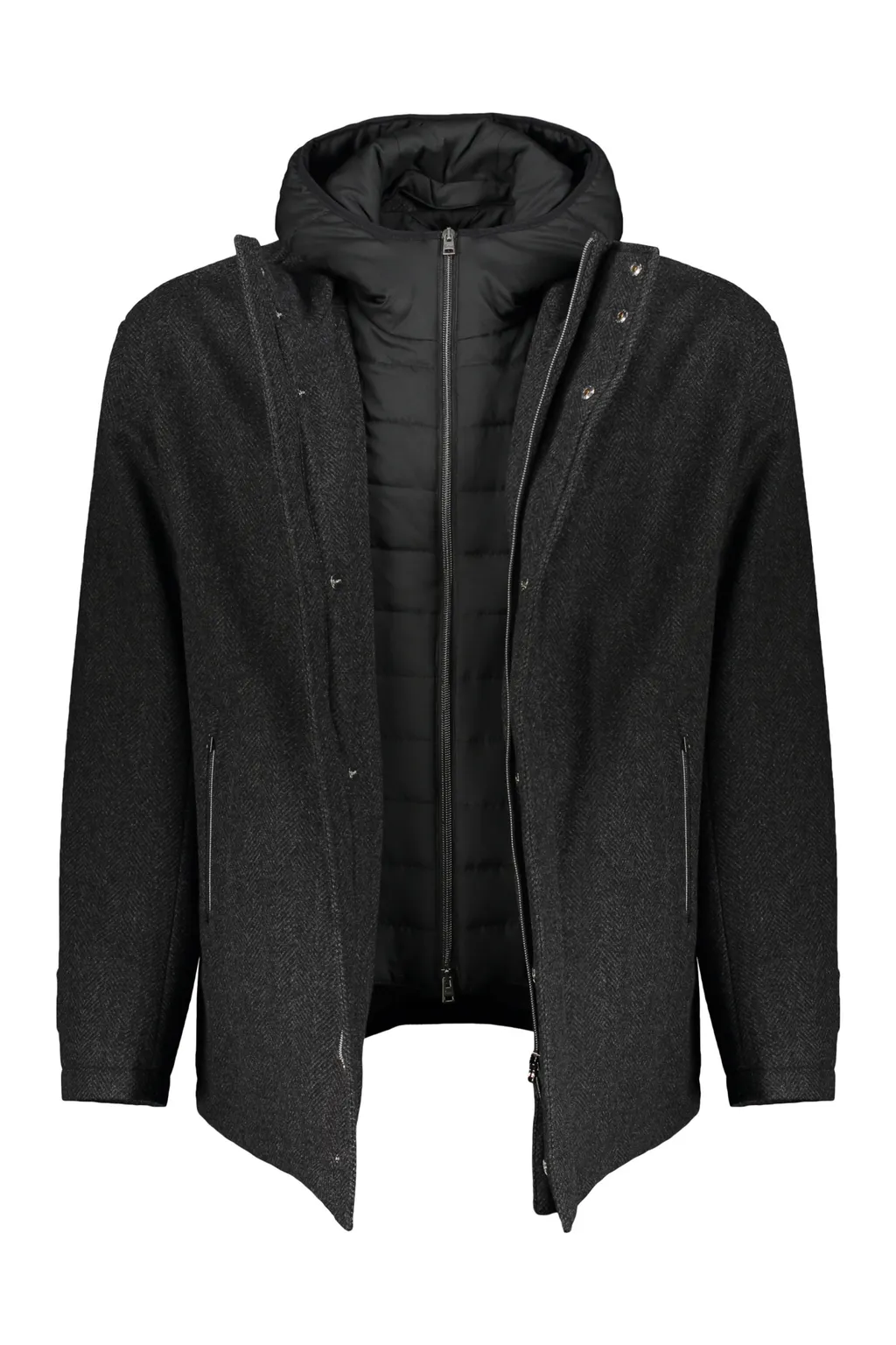 High-Collar Removable-Panel Jacket