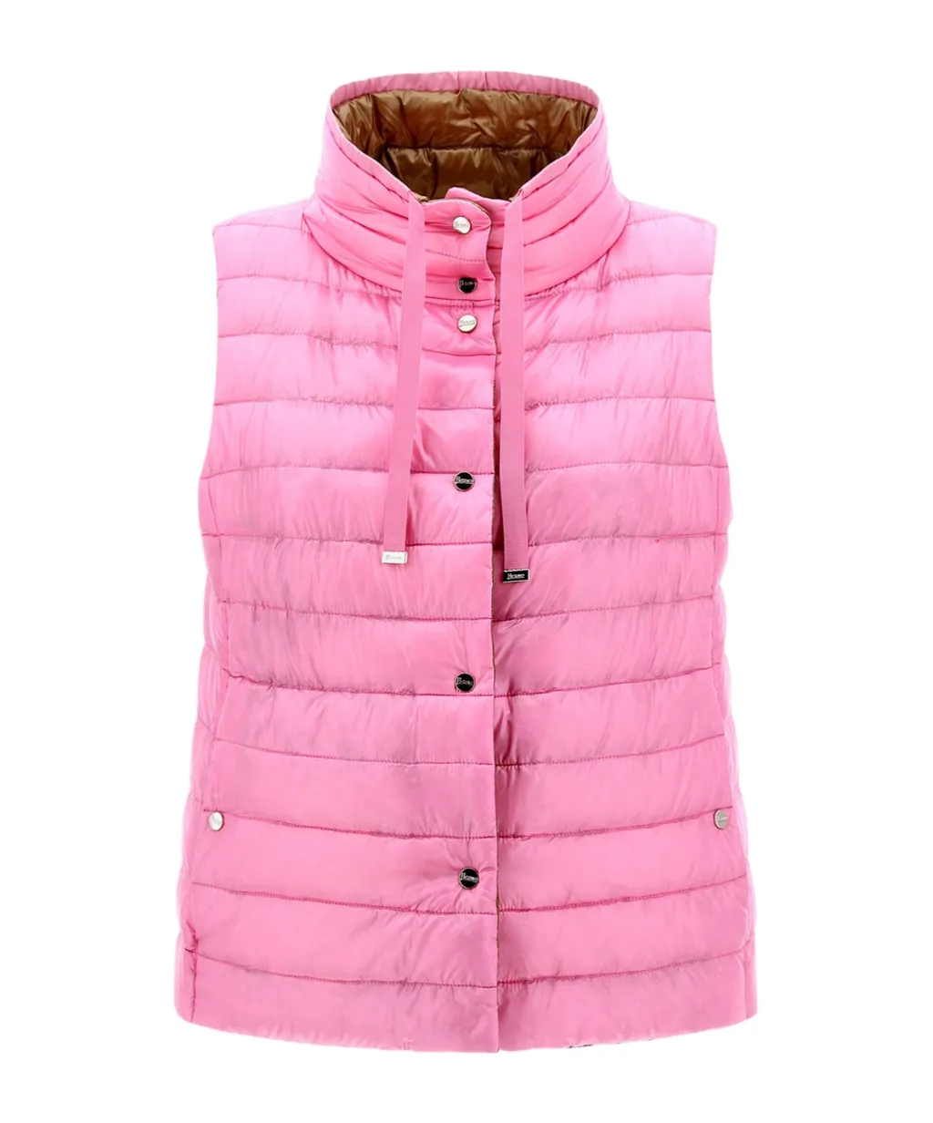 High-Neck Drawstring Reversible Padded Gilet
