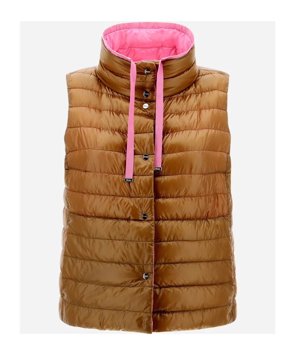 High-Neck Drawstring Reversible Padded Gilet