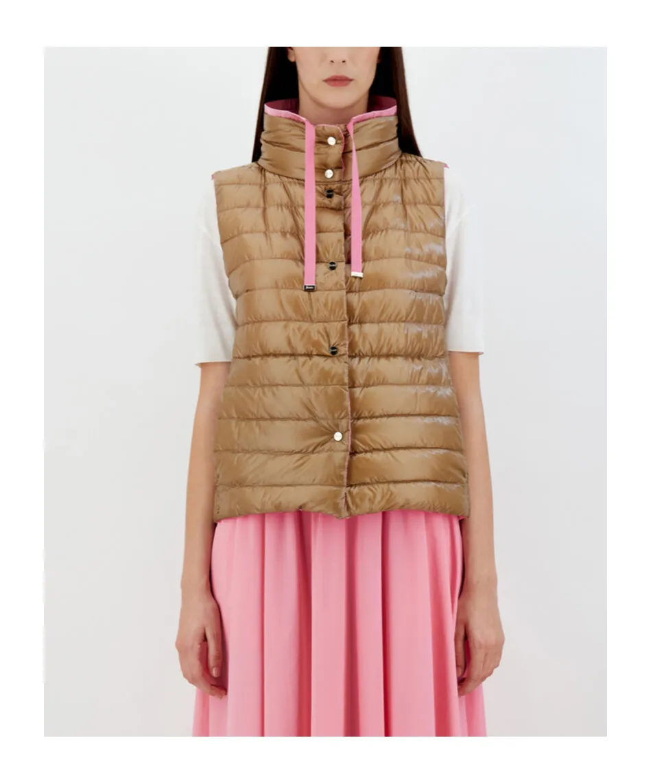 High-Neck Drawstring Reversible Padded Gilet