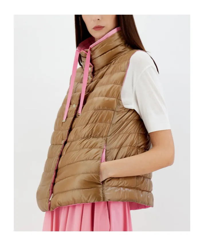 High-Neck Drawstring Reversible Padded Gilet
