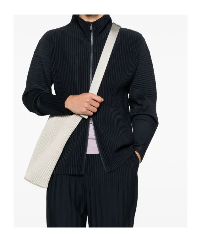 Pleated Zipper Turtleneck Cardigan