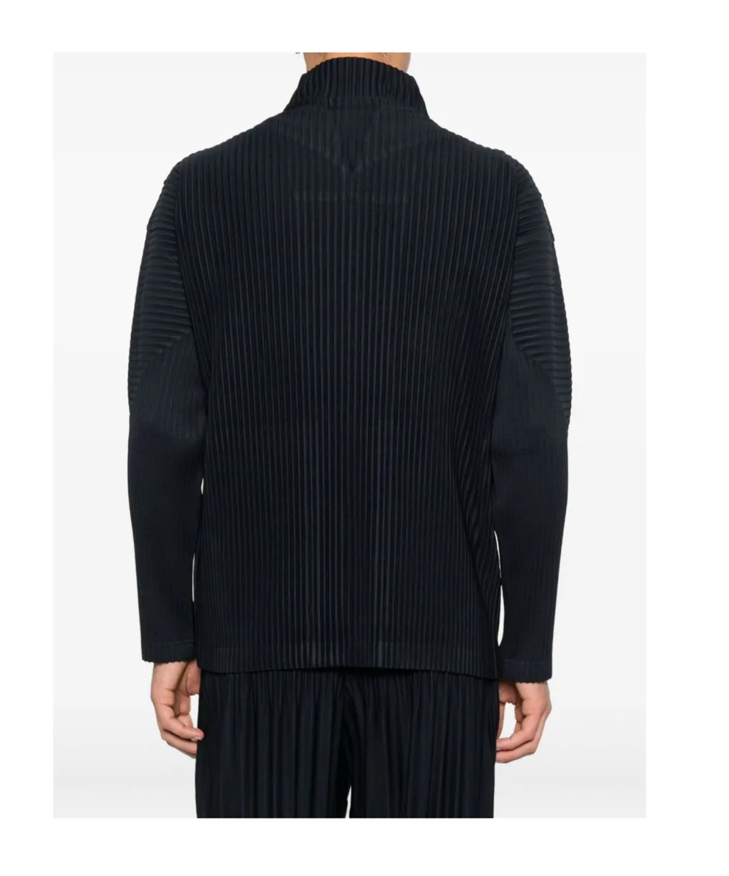 Pleated Zipper Turtleneck Cardigan