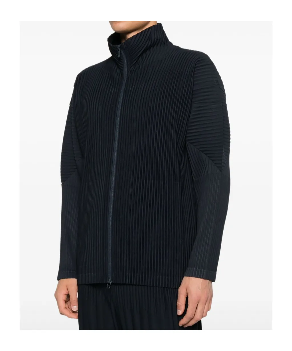 Pleated Zipper Turtleneck Cardigan