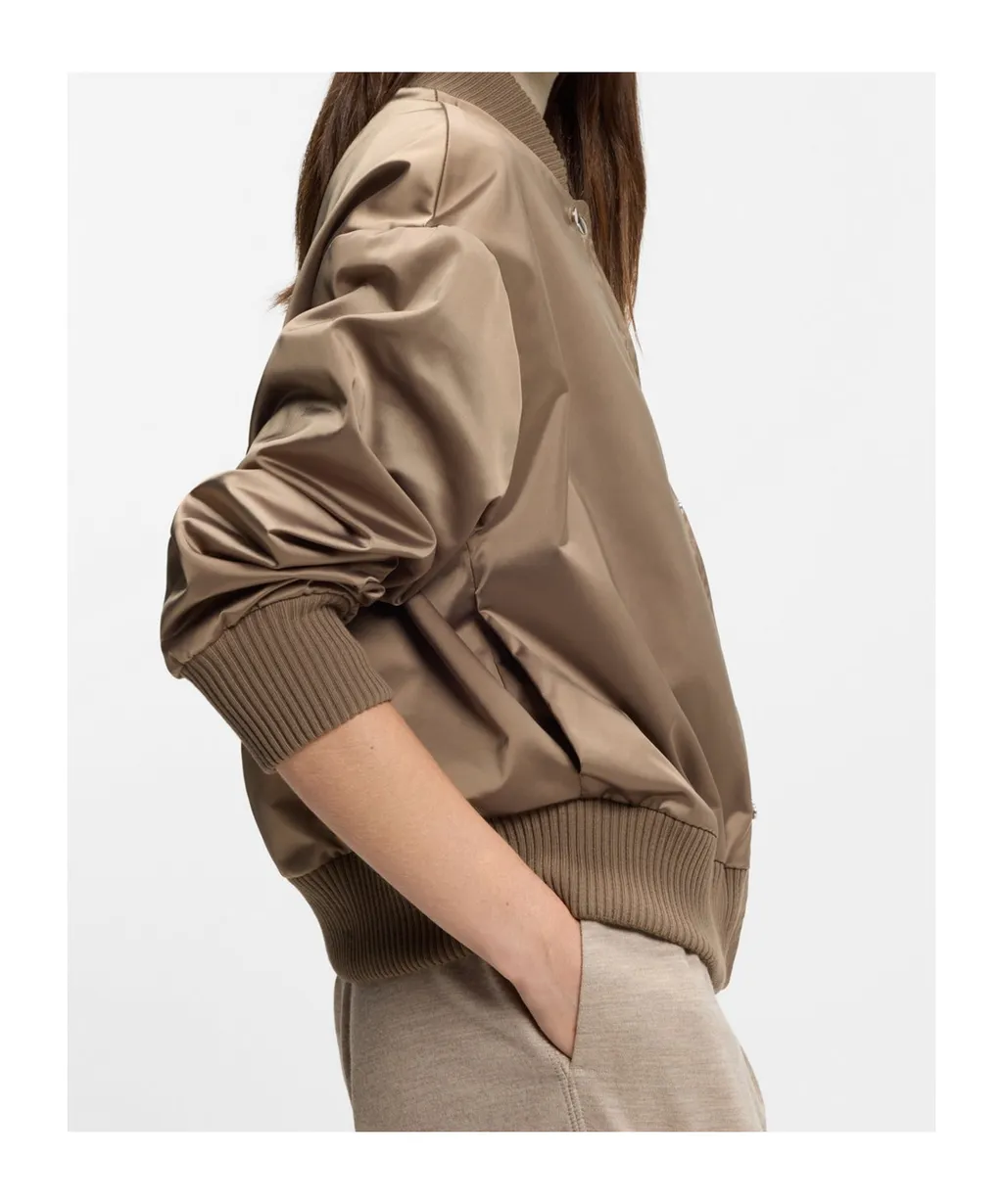 Removable Faux-Fur Gilet Satin Bomber Jacket