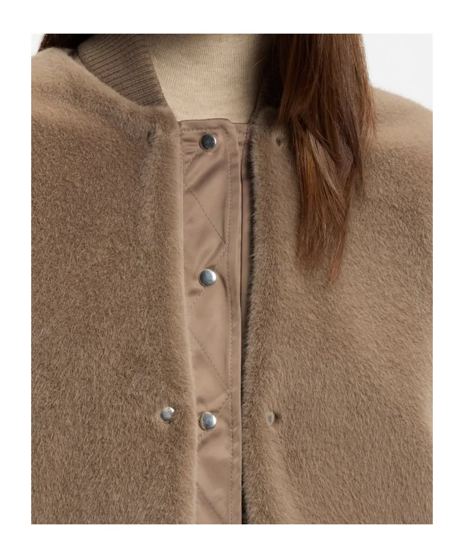 Removable Faux-Fur Gilet Satin Bomber Jacket