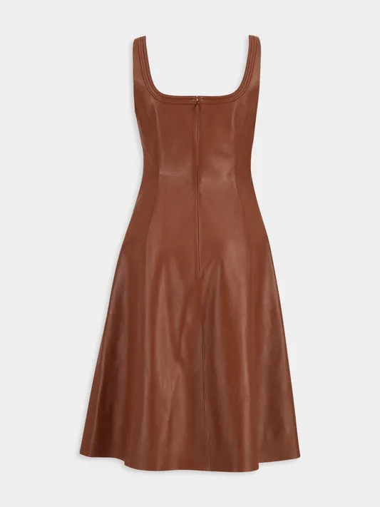 Adaline Leather Midi Square-Neck Dress
