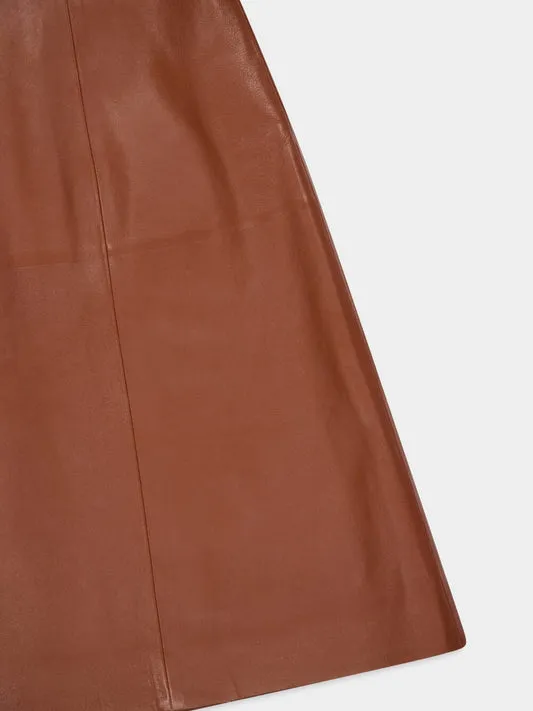 Adaline Leather Midi Square-Neck Dress