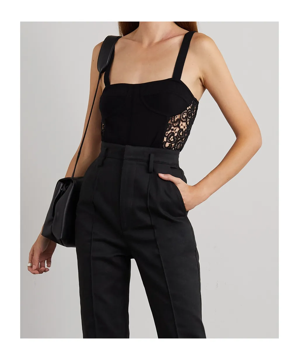 Glass Embossed Lace Trim Bodysuit