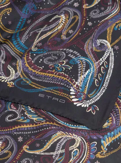 Silk Scarf With Paisley Foliage Motif
