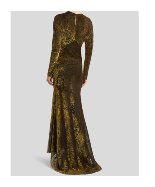 Floral Paisley Motif Long Burnout Velvet Dress