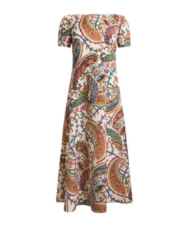 Paisley Printed Short Sleeved Midi Dress