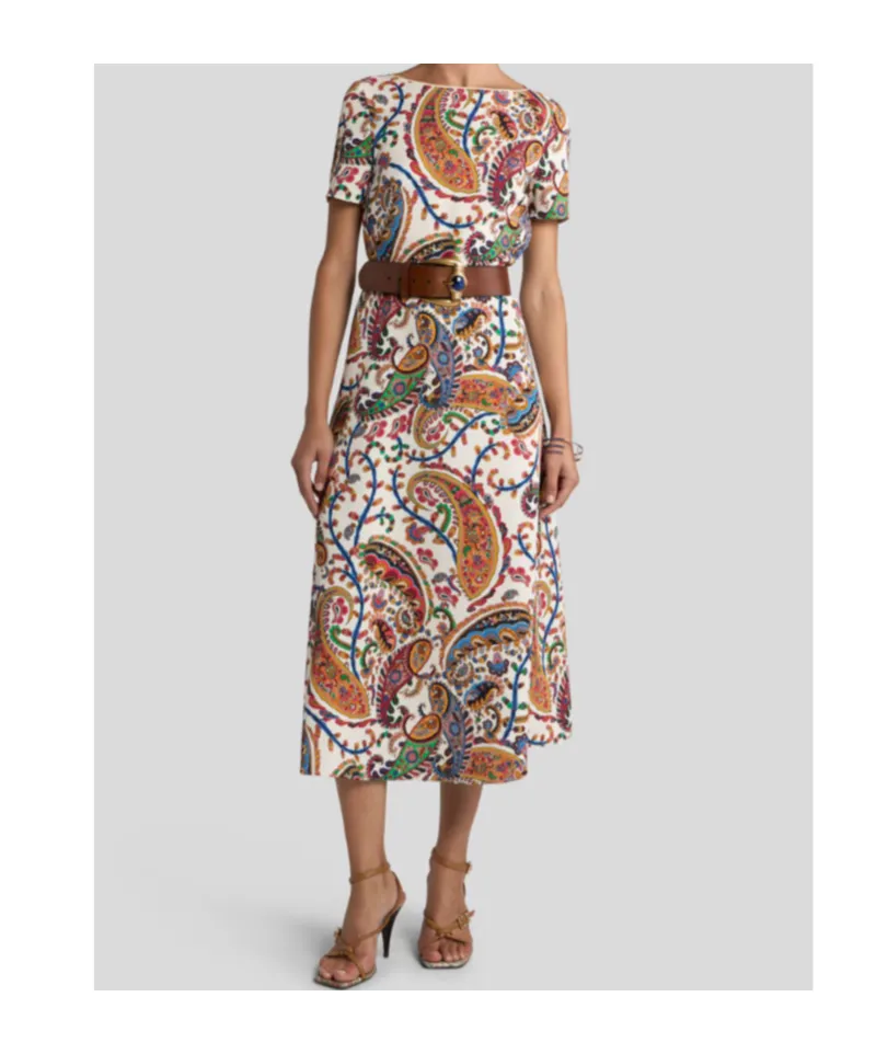 Paisley Printed Short Sleeved Midi Dress