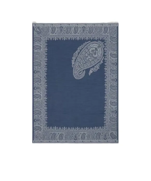 Wool Throw Blanket With Floral Paisley Motif