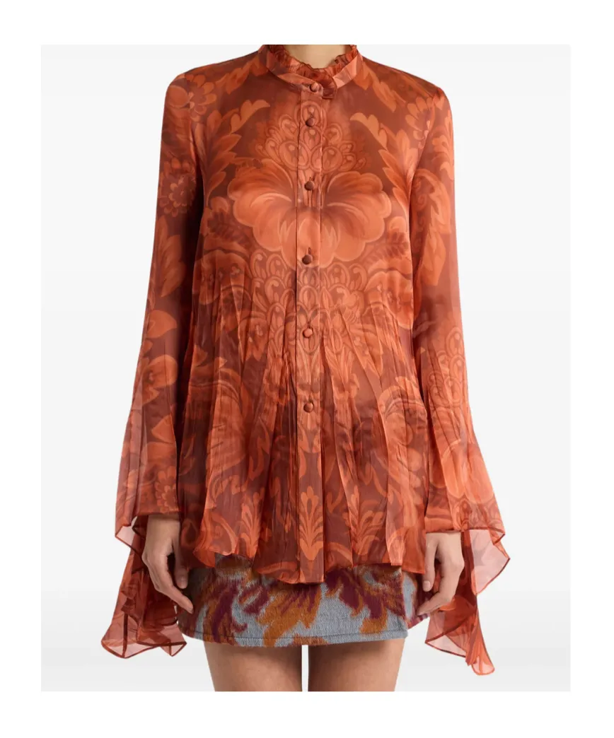 Floral-Printed Pleated Shirt