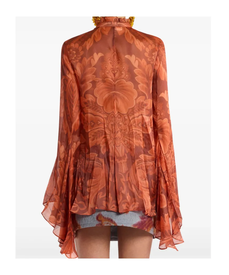 Floral-Printed Pleated Shirt