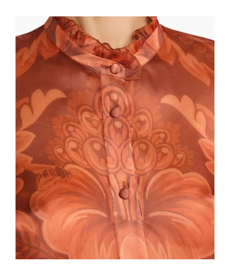 Floral-Printed Pleated Shirt