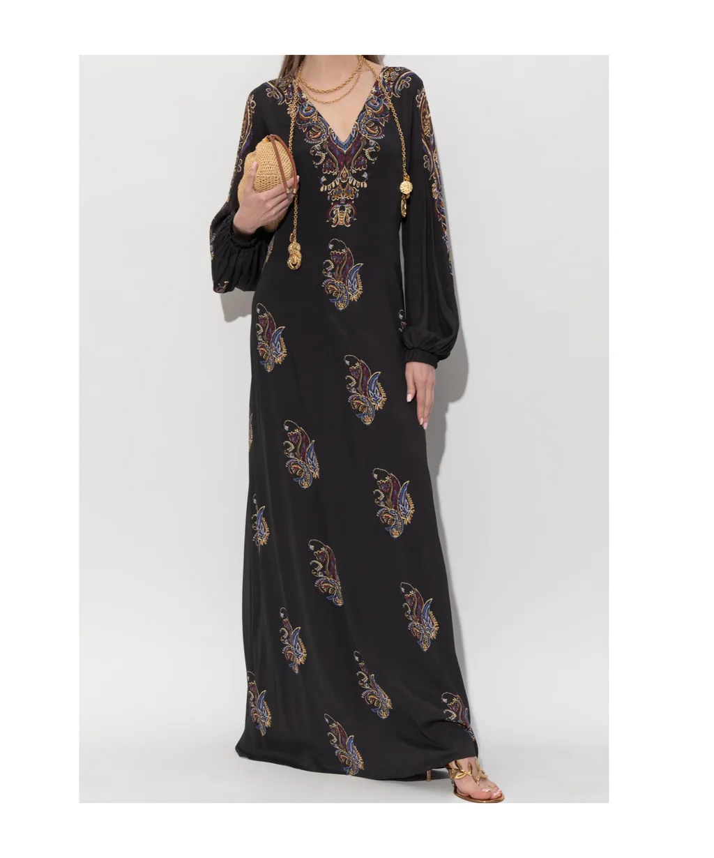 Paisley Printed Long-Sleeved Dress