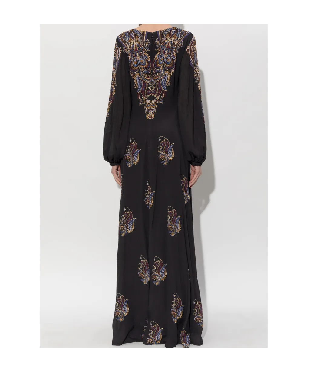 Paisley Printed Long-Sleeved Dress