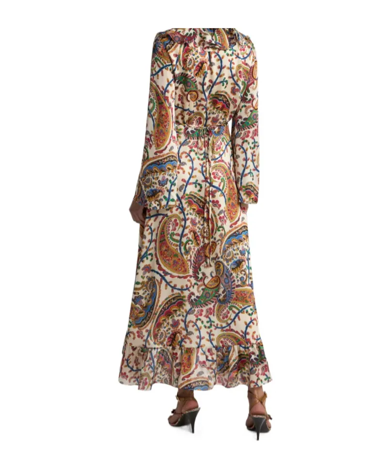 Floral Paisley Motif Long Wrap Dress