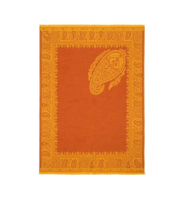Wool Throw Blanket With Floral Paisley Motif