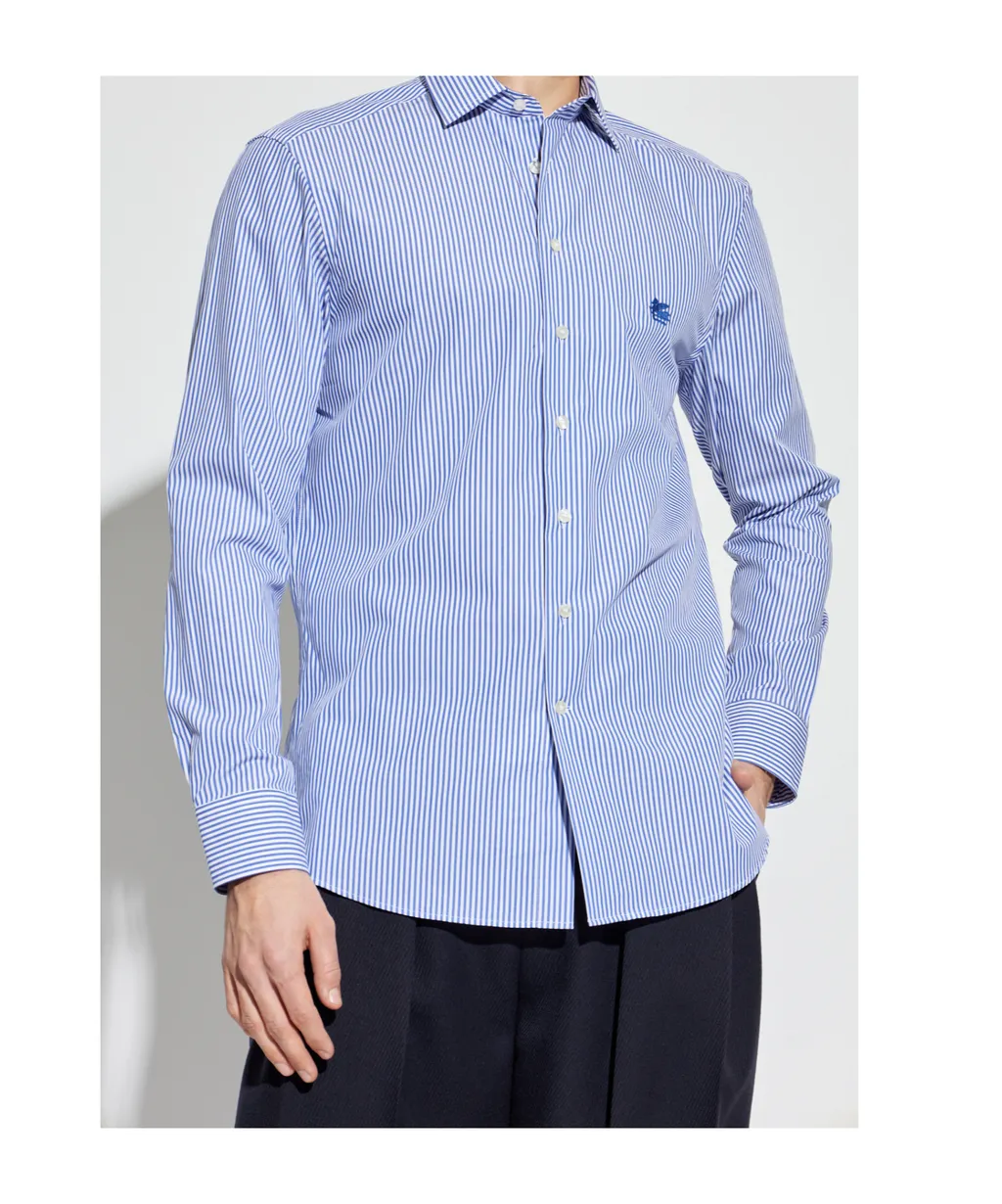 Pegaso Embroidered Pinstriped Long-Sleeved Shirt