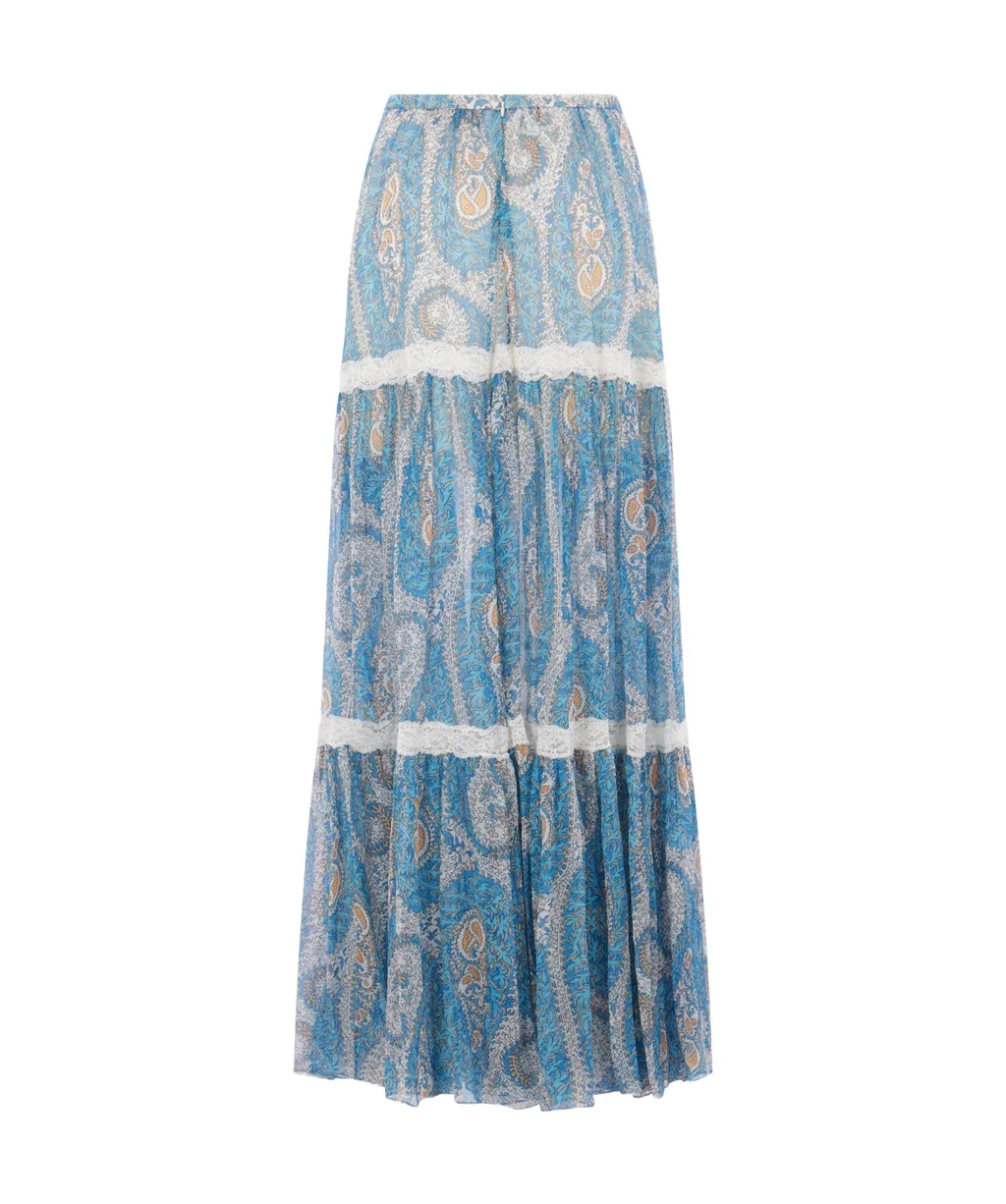 Pattern-Printed Flounced Skirt