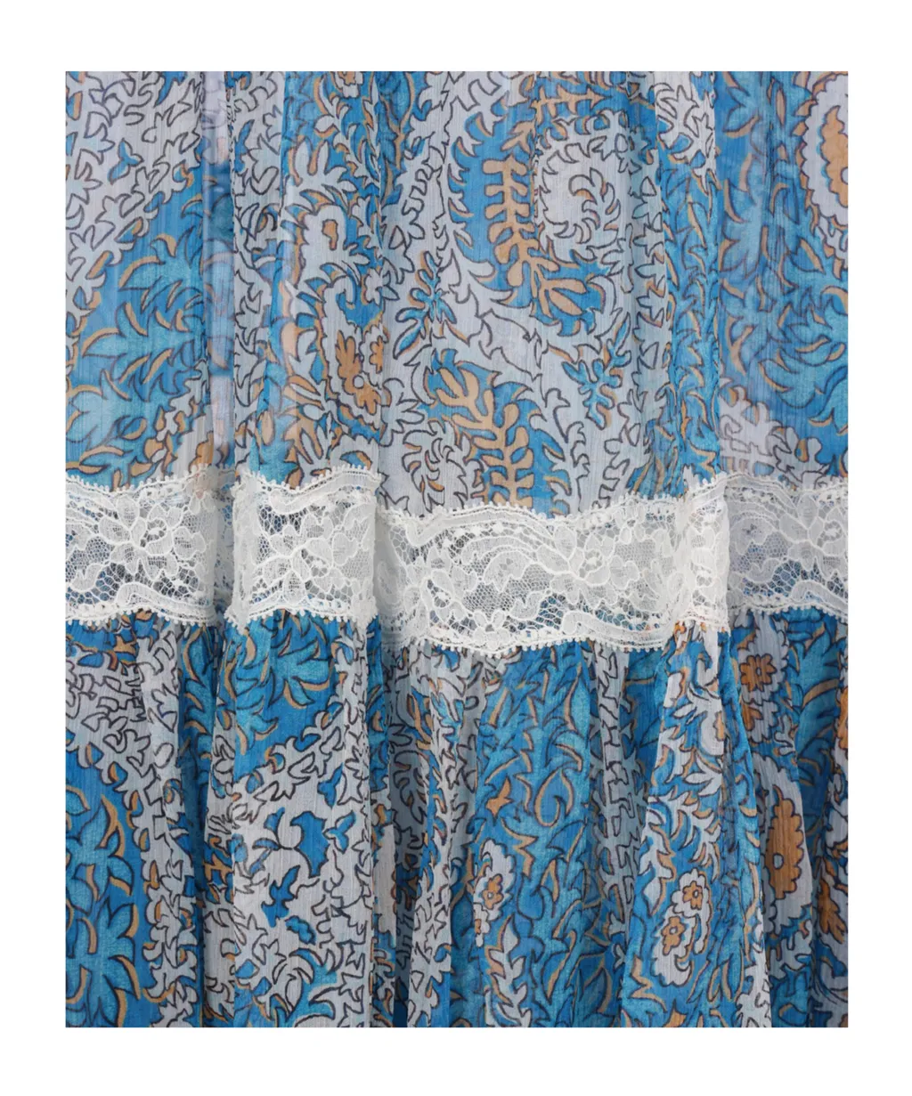 Pattern-Printed Flounced Skirt