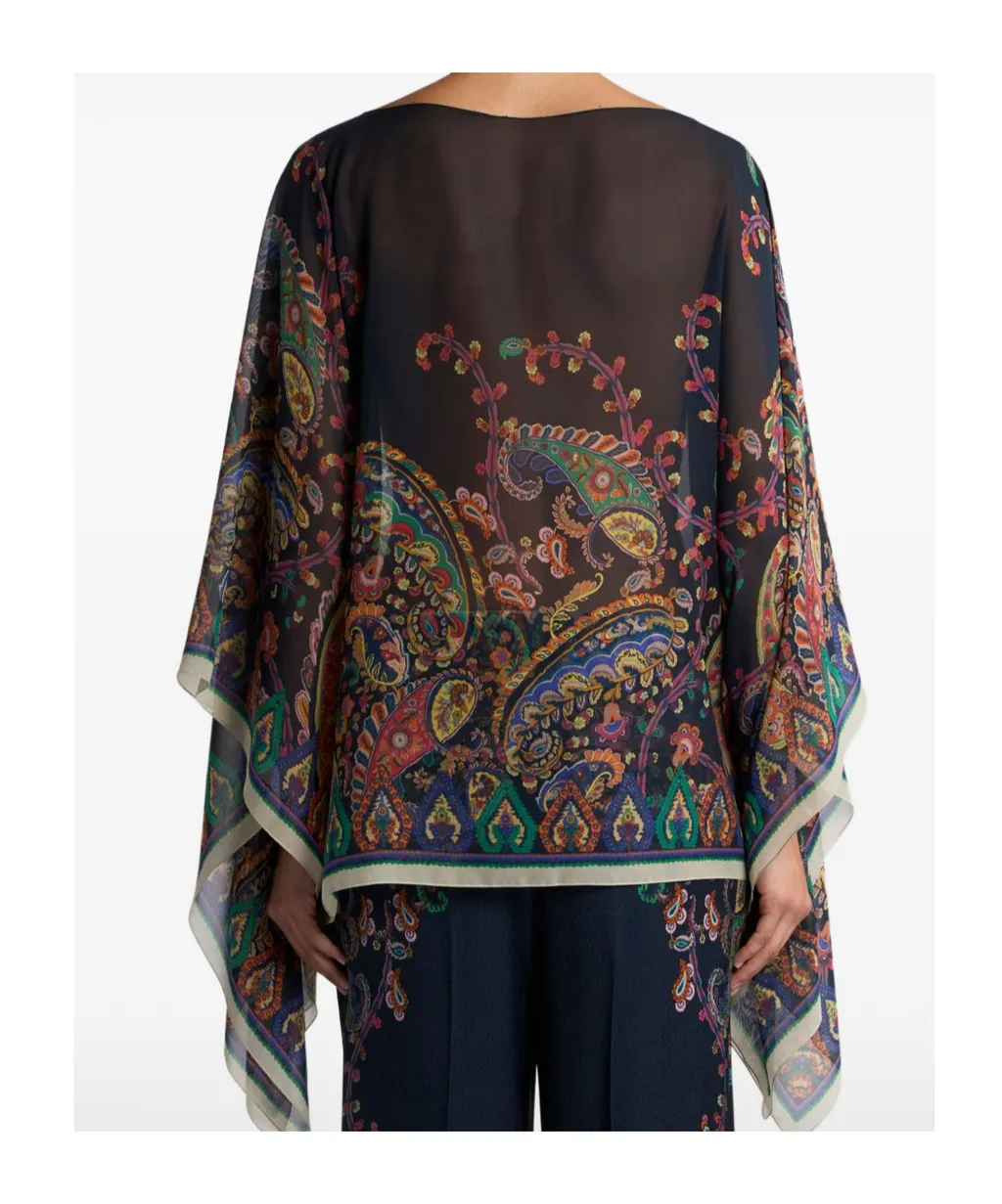 Placed Floral Paisley Printed Poncho Top