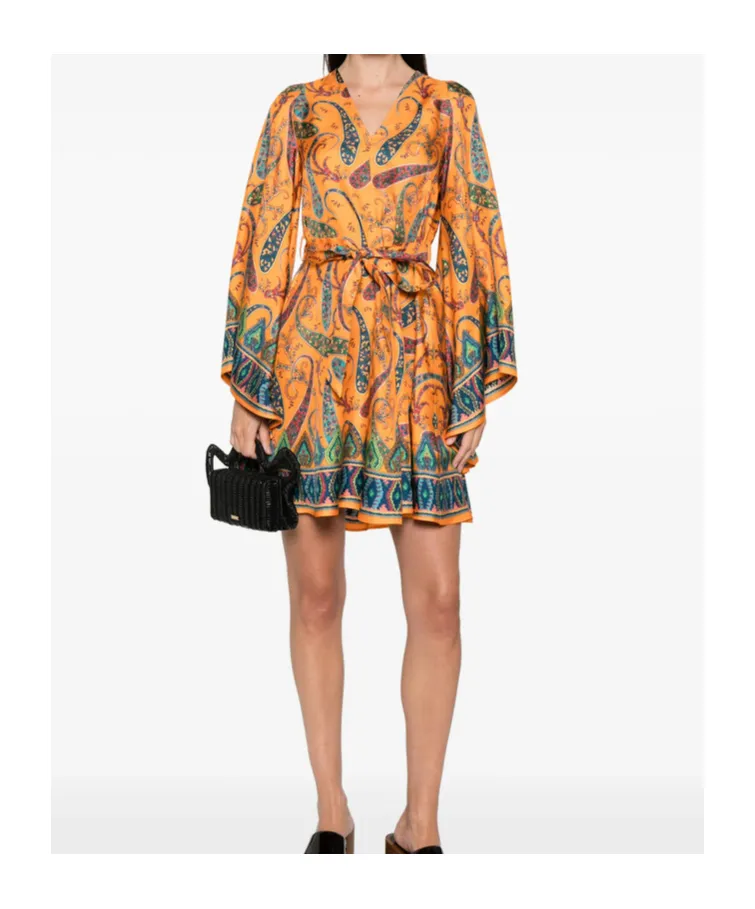 Paisley Print Dress With Lace Trim