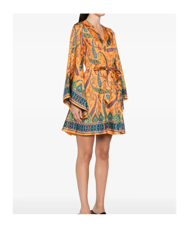Paisley Print Dress With Lace Trim