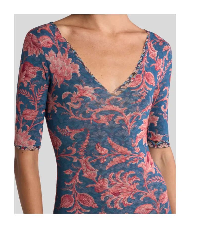 V-Neck Floral Motifed Midi Dress