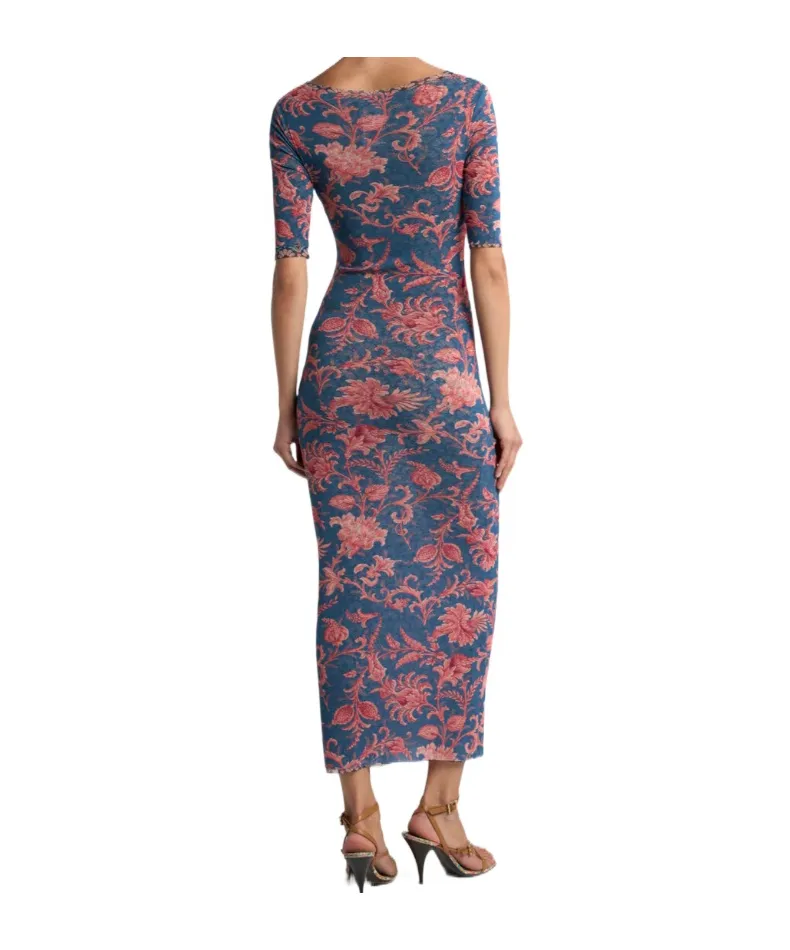 V-Neck Floral Motifed Midi Dress